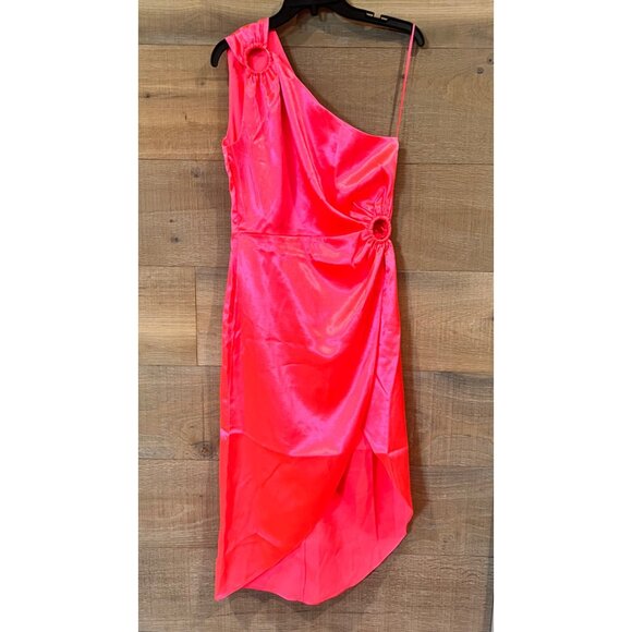 French Connection Adaline neon rose Satin One Shoulder Midi Dress size US 4 - Picture 4 of 10